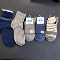 レディースソックス 5足セット ネイビー・グレー・ストライプ