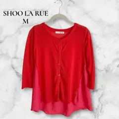 SHOO LA RUE M 赤 ボタン付きカーディガン 透け感 羽織り