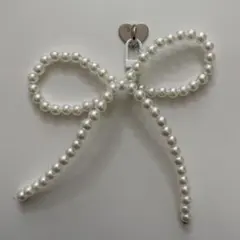 スマホストラップ　パールビーズ リボン型ストラップ　G