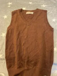 ブラウン ニットベスト Vネック スクールニット