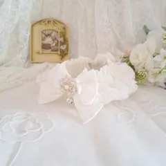 幅広(ホワイト②無地)ジューンブライドシュシュ、わんちゃん猫ちゃん用