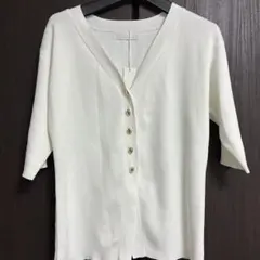 新品GALLARDAGALANTE 【着やせ 上品】 ペプラムニットカーデ　白のサムネイル