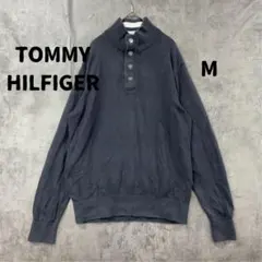 トミーヒルフィガー メンズニット M ヘンリーネック 紺 コットン【8068】