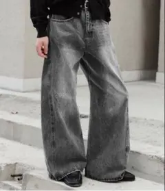 美品WYM LIDNM CURVED FLARE BAGGY DENIM
