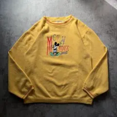 90s ディズニー ミッキー スウェット トレーナー 黄色 刺繍 M 古着