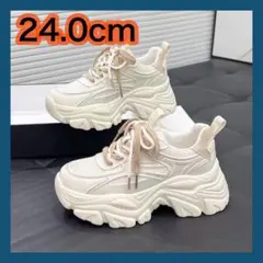 24cm ダッドスニーカー ベージュ 白 夏 靴 厚底 トレンド 韓国 脚長効果