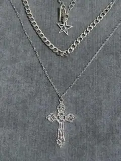 y2k/grunge -十字架-Silver Necklace triple
