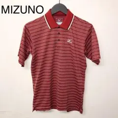 MIZUNO ミズノ ポロ シャツ ストライプ 襟付き 赤 ゴルフウェア