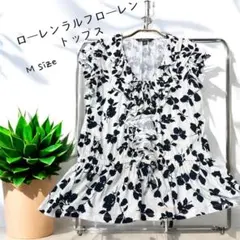 ✨美品✨【ローレンラルフローレン】フリル付き黒花柄ノースリーブトップス麻レーヨン