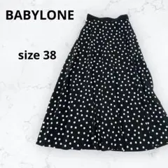 ＊バビロン＊ドット柄ロングスカート マキシ丈 フレア 黒 38 M 春夏 落ち感