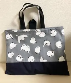 シマエナガ柄レッスンバッグキルティング裏地入園入学グッズ