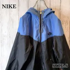 90s ナイキ ナイロンジャケット パーカー 銀タグ 刺繍 ブルー バイカラー