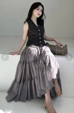 anuans ボリュームティアードオーガンジースカート