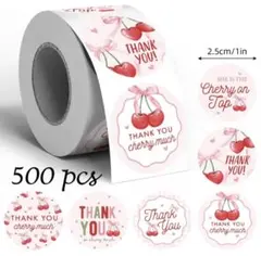 サンキューシール 500枚 ハンドメイド ギフトシール 感謝 さくらんぼ 2