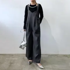 【新品】ヘザーエステルビスチェ切替オールインワン　サロペット　ブラウン　秋　冬