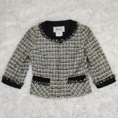 【良品】 Rene ツィード　ノーカラージャケット　パール装飾　 サイズ34