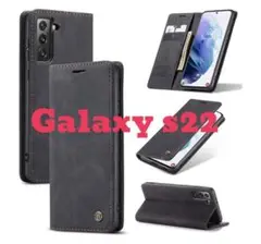 Galaxys22ケース 手帳型 肌触り良い肌感レザーマグネット ブラック24j