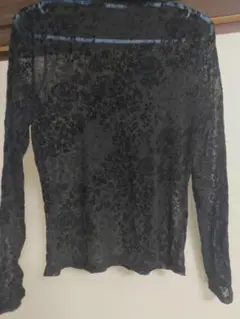 JIZZO 黒のレース花柄長袖シャツ