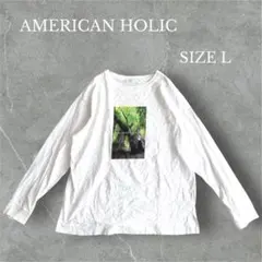 アメリカンホリック ロンT プリントTシャツ ホワイト ゆったり 爽やか Lのサムネイル