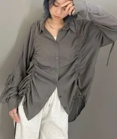 Classical Elf リボン ドロスト シャーリング シャツ グレー 長袖