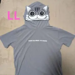 夜は猫といっしょ フード付き半袖Tシャツ LL