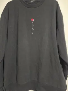 黒 トレーナー バラ 刺繍 長袖 スウェット