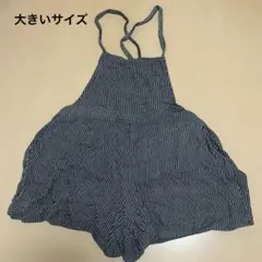 大きいサイズ ストライプ サロペット ショートパンツ