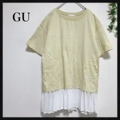 GU★レディース 半袖 シャツ 切り替え プリーツ Tシャツ М
