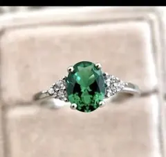 新年セール、グリーンストーンとダイヤモンド風リング7#在庫激安処分、ラスト1