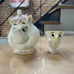ディズニー 美女と野獣 ポット夫人＆チップ ティーセット 陶器 置物