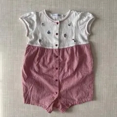 リ*リ様 ファミリア familiar ロンパース 70 半袖 刺繍 チェック柄