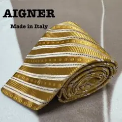 AIGNERストライプデザイン ネクタイ 黄色