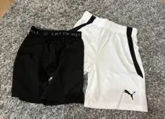 PUMA ホワイト×ブラックサイドラインハーフパンツ 140cm