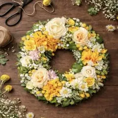 マリーゴールドの造花リース