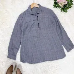 【SIMPLE LIFE】 M ハーフボタンチェックシャツ　長袖　レナウン