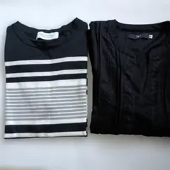 NANO UNIVERSE ストライプ 半袖ニット M　・ 黒シャツ八分袖