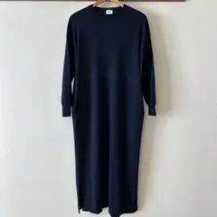 アーバンリサーチドアーズ ネイビー ニット ロングワンピース 長袖 丸首