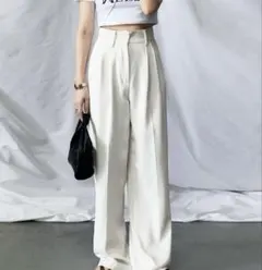 未着用 ミームセレクト　太ベルトハイウエストタックスラックス　アイボリー　L