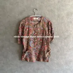 昭和レトロ半袖シャツ　和柄　ヴィンテージシャツ　レトロボタン　春コーデ　古着