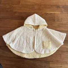 ボアフード付きポンチョ クリーム色