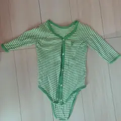 緑と白のストライプロンパース　60cm