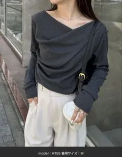 【美品】RANAN 2WAYドレープオフショルリブロンTチャコールグレー