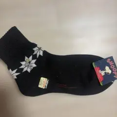 SNOOPY ソックス 雪柄 ブラック 23-25cm
