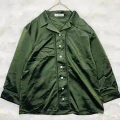 【美品】ロイスクレヨン 光沢 レースブラウス シャツ フリーサイズ カーキ 緑のサムネイル