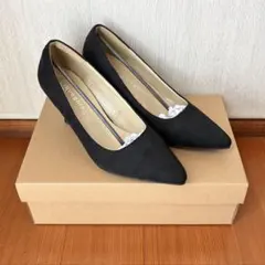黒 スエード調 ポインテッドトゥヒール パンプス