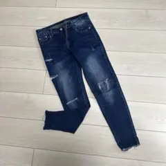ダメージ加工 スキニーデニム M ダークブルー