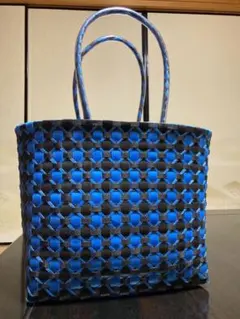 ハンドメイド 青と黒のかごバッグ