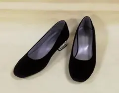 オリエンタルトラフィック パールヒールパンプス ベロア ローヒール 24.5cm