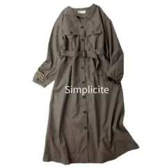 Simplicite チェック柄 ロングワンピース コート 羽織 ブラウン系