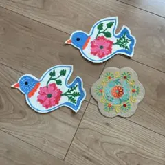刺繍ワッペン 鳥と花のセット